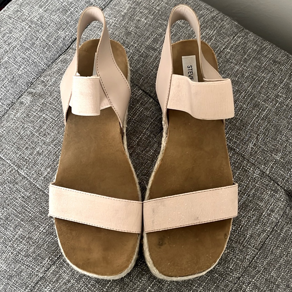 STEVE MADDEN CREAM ELASTIC STRAP ESPADRILLE SANDALS